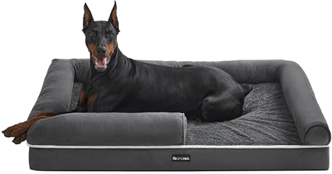 Feandrea Orthopädisches Hundebett, Hundekissen, Hundekorb, weiche Polsterung, Hundesofa, erhöhte Ränder, Bezug abnehmbar und waschbar, 120 x 85 x 18 cm, rutschfeste Unterseite, dunkelgrau PGW078G01V1