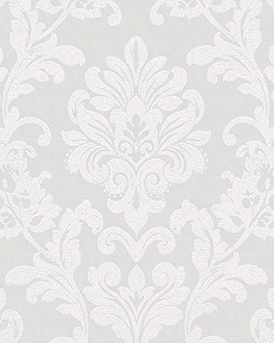 marburg Tapete Barock Weiß Floral und glänzend Vliestapete für Wohnzimmer Schlafzimmer Küche 10,05 x 0,53m