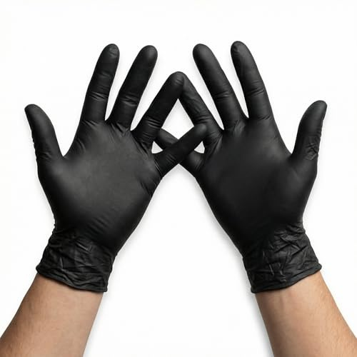 KMINA Einweghandschuhe Größe L (100 Handschuhe) Nitrilhandschuhe, Schwarze, Puderfreie & Latexfreie