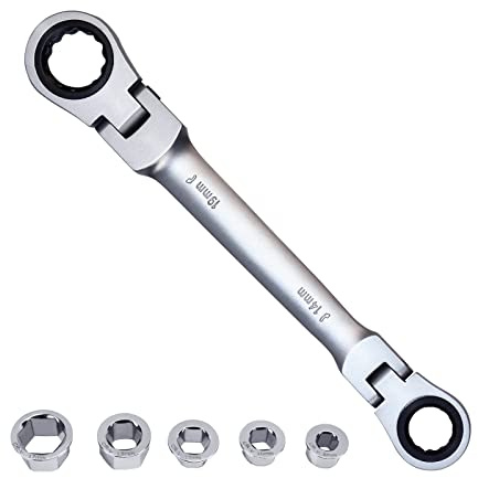 LOSCHEN 180° Flex-Kopf Ratschenschlüssel,7-in-1 Doppelring-Ratschenschlüssel mit 8, 10, 12, 13, 14, 17, 19 mm, 72-Zahn Knarrenkombinationsschlüssel aus verchromtem CV-Stahl