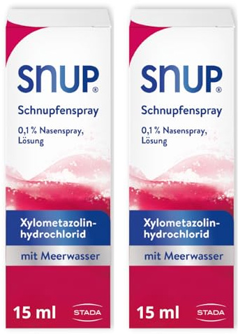 SNUP 2x Schnupfenspray 0,1% - Nasenspray mit Meerwasser - Losung zur Abschwellung der Nasenschleimhaut bei Schnupfen - 2 x 15 ml