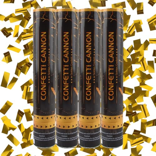 Dellyy Konfettikanone Gold 4er-Set - Party Popper, Konfetti-Shooter XXL für Hochzeit, Geburtstag, Feiern (Gold)