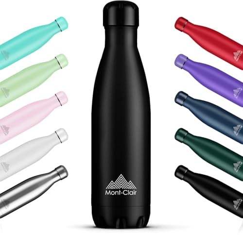 Mont-Clair l'O Trinkflasche Edelstahl - Thermosflasche - BPA-freie - Water Bottle, Edelstahl trinkflasche 500ML - 24h Kalt & 12h Warm - Trinkflasche Auslaufsicher - Schwarz
