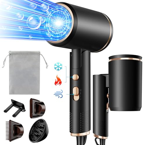 Vbrisi Föhn,Fön,2400W Klappbar Ionen Haartrockner, Schnelltrocknen Hair Dryer, Profi Reisefön mit Heiß-/Kalttaste, 3 Heiz,AC Motor Salon Haarföhn mit Diffusor & Aufbewahrungstasche (Schwarz)
