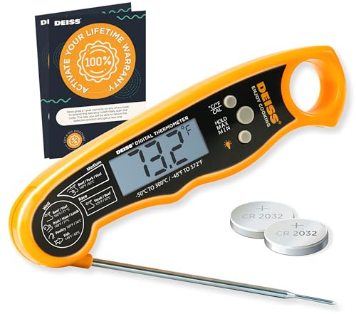 Deiss PRO Digitales Fleischthermometer - Blitzschnelle Bratenthermometer, präzise Messwerte mit Hintergrundbeleuchtung, Küchenthermometer - Sofortablese