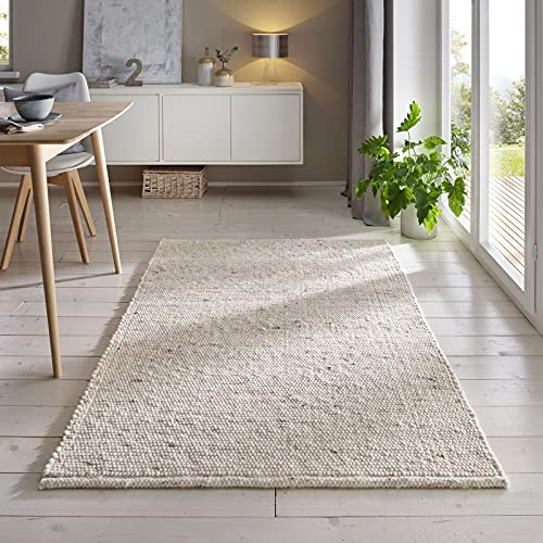 Taracarpet Gewalkter Handwebteppich Helsinki aus hochwertiger Schurwolle hergestellt in der EU fürs Wohnzimmer, Esszimmer, Schlafzimmer und die Küche geeignet 090x160 cm beige