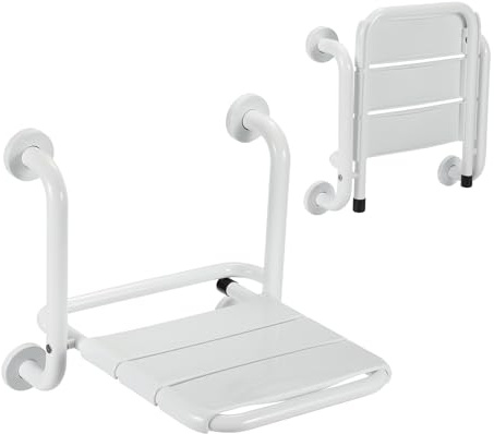 Ansobea Duschklappsitz für Wandmontage,Duschstuhl mit Armlehne, Stabil Duschhilfe,rutschfeste Duschsitz,Badhocker für Senioren