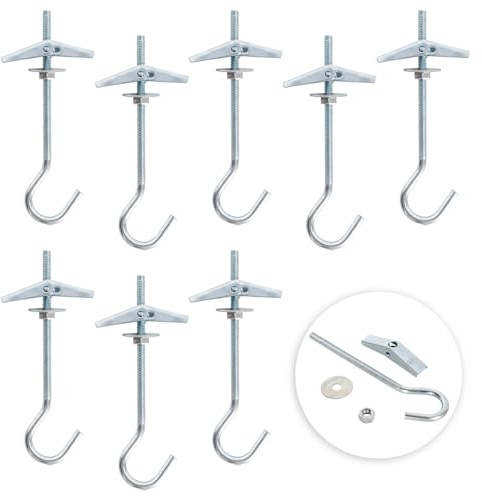 Wisebom 8 Stück Federklappdübel, Hakendübel Decke Verzinkung Kippdübel, Deckenhaken mit Dübel, für Hängende Pflanzen Hohlraumdübel Gipskarton Deckenmontage Wandbefestigung (M4 x 90 mm)