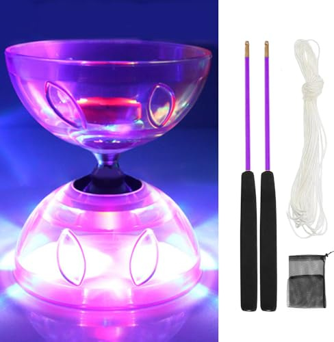Lotvic Diabolo Freizeitsport Jonglier-Set mit Licht, Freiläufer mit Kugellager, Diabolo Jonglierset, Jonglier-Set mit Handsticks aus Aluminium und Ersatzschnur, Geschenk für Kinder & Anfänger (purple)