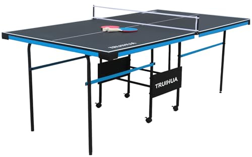 7FT Tischtennistisch Indoor Junior Kompakter klappbarer Tischtennisplatten mit Tischtennisschläger und Netz für Kinder 210 x 117 x 76 cm