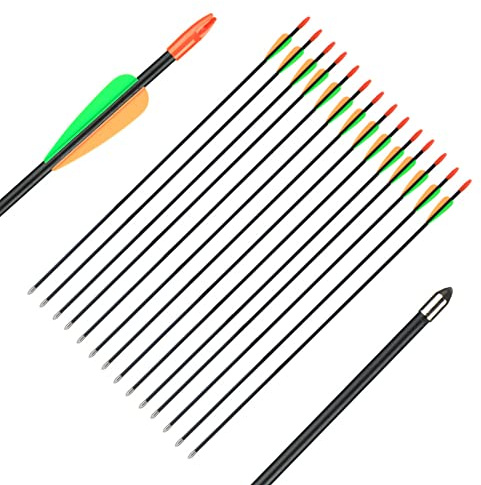 Huntingdoor 12 Stück Pfeile für Bogenschießen 28/26 Zoll Bogen Pfeil Übungspfeile Fiberglaspfeile für Anfänger Pfeil und Bogen Zielübung (Schwarz 28 Zoll)