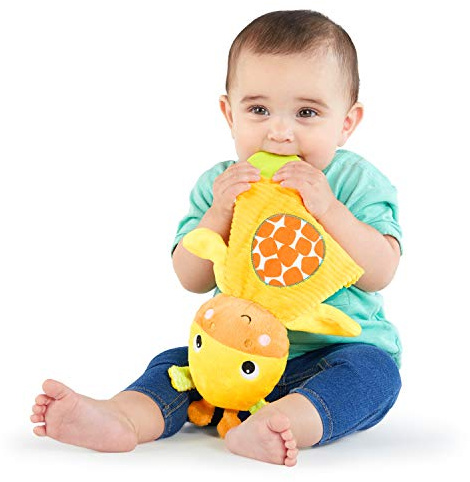 Bright Starts, Plüschtier und Zahnungshilfe, Giraffe - aus Knistermaterial zum Kuscheln, Beißen und Spielen, gelb, 12348
