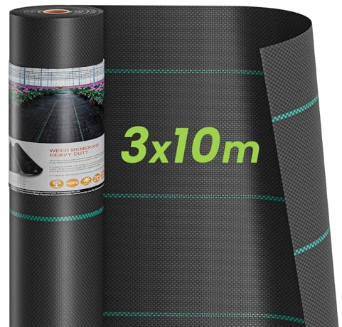 Dripex Unkrautvlies Gartenvlies gegen Unkraut 30m², 3m x 10m Unkrautfolie Wasserdurchlässig 90g/m² Reißfestes Bändchengewebe Rolle Unkrautgewebe, Hohe UV-Stabilisierung