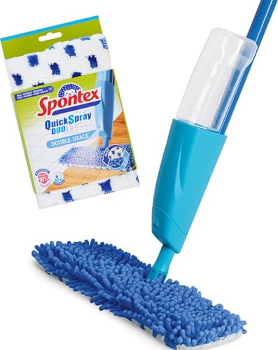 Spontex Quick Spray Duo Sprühwischer mit waschbaren Mikrofaserbezügen | Reinigt Laminat-, Holz- und Fliesenböden | Wendbarer No-Touch-Aufsatz