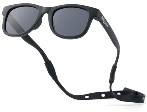 BABY SUNNIES Polarisierte Baby Sonnenbrille mit Riemen - 0-24 Monate, 100% UV-Schutz, Bruchsicher & Flexibel - Kinder Sonnenbrillen BPA Frei - Sonnenbrille Kleinkind - Schwarz
