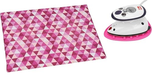 SEMPLIX Bügel Set – Bügelunterlage mit rutschhemmender Rückseite 30 x 40 cm/Mini Bügeleisenablage 10,5 x 15,5 cm/Minibügeleisen von Prym (Beere/rosa)