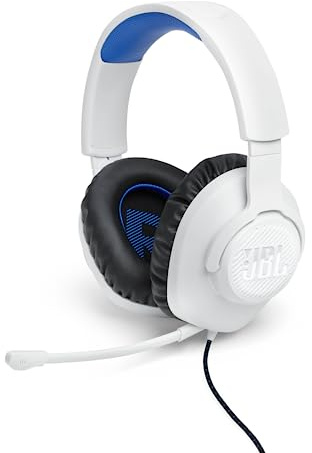 JBL Quantum 100P, Over-Ear-Gaming-Headset, Weiß-Blau | Playstation, Wired 3,5 mm Klinke, Mit abnehmbarem Boom-Mikrofon, Kompatibel mit vielen Plattformen