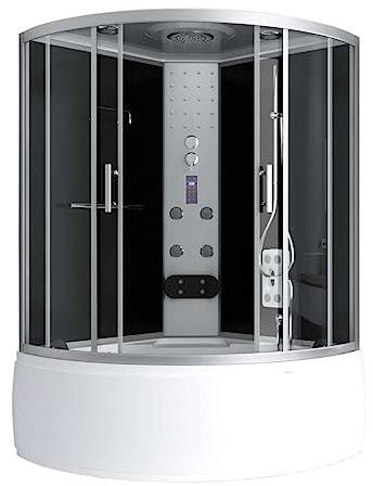 Sanotechnik Komplettduschkabine Salsa 120 x 120 x 215 cm - Dampf-Duschkabine, Massagedüsen, Mit Radio & Lautsprecher, ESG-Glas, Fertigdusche mit Duschwanne, Rückenmassage, Duschkabine komplett, CS20
