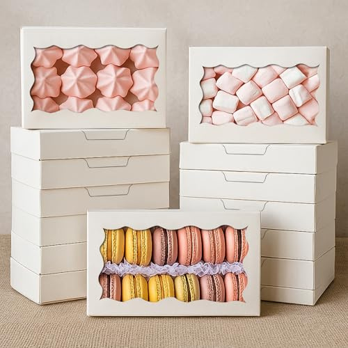 LYSHOOCE 20 Stück Keksschachtel mit Sichtfenster,Gebäckkarton mit Sichtfenster 18 X 11 X 4 CM (Weiß)