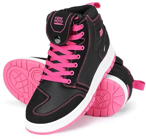 KEMIMOTO Motorrad Schuhe Damen, Motorradstiefel Causal Frauen,Motorrad Stiefel mit Erhöhung, Aktmungsaktiver Motororad Sneaker,Schwarz/Pink
