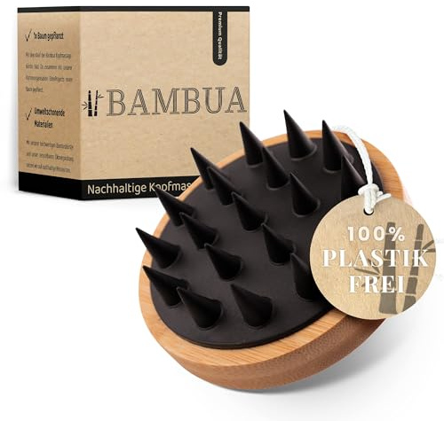 Kopfhaut Massagebürste - (100% Plastikfrei) Shampoo Bürste aus Bambus - Anti-Schuppen Effekt - Zur Kopfmassage beim Duschen - Scalp Massager - inkl. E-Book „Gesunde Kopfhaut“ (Schwarz)