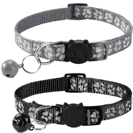Quesuc 2 Stück Cat Halsband Auf Das Gewicht Deiner Katze Einstellbar Und Mit Sicherheitsverschluss（Schwarz Grau）