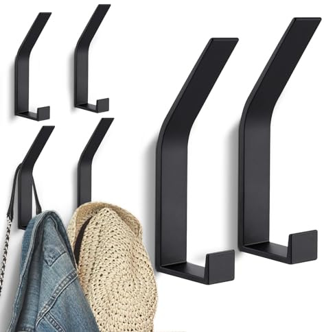 Kssvzz 6 Stück Schwarz kleiderhaken Wand zum Bohren-Schrauben unsichtbar, Moderne Garderobenhaken Garderobenleiste Wand für Jacken, Mäntel, Cap, Schals, Handtuch, Handtaschen und Mehr