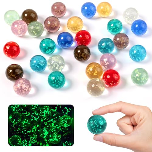 Parastar 30 Stück Murmeln Glas,Leuchtmurmeln Kinder,16mm Bunte Glasmurmeln mit Box,Buntes Glühen im Dunkeln Glasmurmeln für Murmelspiele Kinder, DIY-Projekte, Heimdekoration (10 Farben)