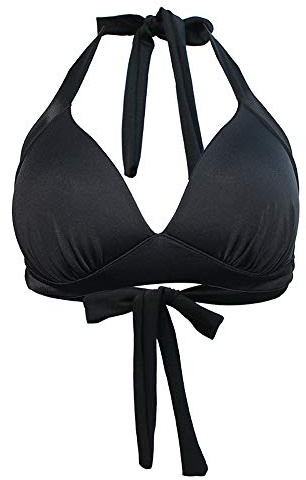 VILOREE Vintage 1950's Rockabilly Damen Frauen Bikini Oberteile Push Up Neckholder Bügellos Schwarz-2 L