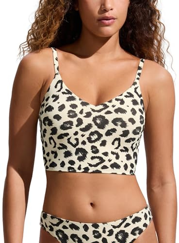CRZ YOGA V Shaped Longline Bikini Oberteil | Integrierte Pads, A-D Cup, Cropped, Verstellbare Spaghetti-Träger, Swim, Bikini Tops für Damen