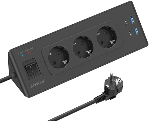 Ecksteckdose mit 2 USB-C, 3 Fach Steckdosenleiste mit Schalter für Küche