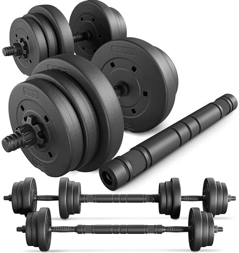 TREX SPORT Hanteln Set | 2er Set Kurzhanteln & Langhantel | 20 kg 40kg Hantelset Dumbbell Set mit Verbindungsrohr - 20 kg (2x10 kg)