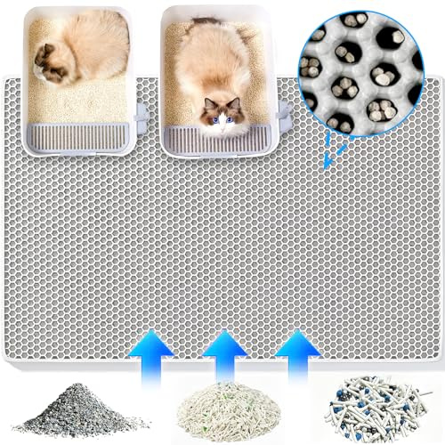 Katzenklo Matte XXL 90x60 cm, Doppeltschicht Katzenstreu Matte, EVA, Grau | Innovatives Waben-Design, einfache Streuentfernung, wasserabweisend, stabiler Halt, schnelle Reinigung