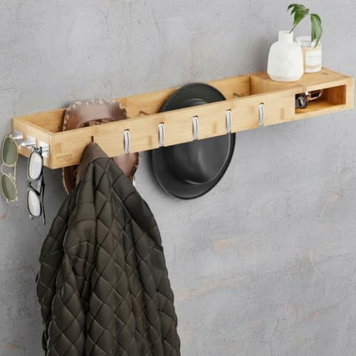 MEISTERHÖLZER Wandgarderobe Holz – 4in1 Garderobe mit Ablage, Haken, Kleiderstangen & Brillenhalter – 100cm Garderobenpaneel für Flur & Diele