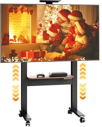 OffiGo Elektrisch TV Ständer Rollbar auf Rädern für 32-70 Zoll Fernseher, Fernsehständer Höhenverstellbarer mit 2 Ablagen max VESA 600x400, Fernseher Ständer max bis 60kg für Wohnzimmer,Büro