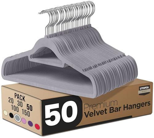 Utopia Home - Antirutsch-Kleiderbügel aus Samt - rutschfeste und strapazierfähige Kleiderbügel aus Samt mit Krawattenhalter - Stark genug, Jacken und Pullover zu halten (Grau, 50er-Pack)