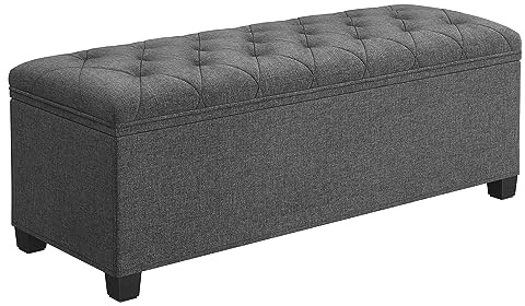 SONGMICS Sitzhocker mit Stauraum, Sitzbank mit Beinen, 40 x 110 x 40 cm Fußbank, Aufbewahrungsbox, bis 300 kg belastbar, für Wohnzimmer Schlafzimmer Flur, dunkelgrau LSF088G01