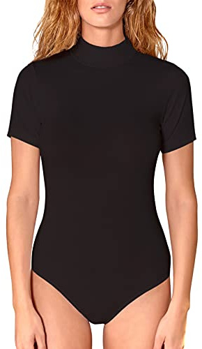 VEDATS Damen Body Kurzarm Halbkragen Turtleneck Bodysuit Top T-Shirt Unterhemd