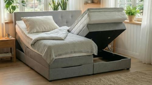 PAARA Boxspringbett mit Bettkasten Anti-Rutschmatten Taschenfederkern Matratze Kaltschaum Topper Komplettset 120 x 200 cm - Jedes Bett EIN Unikat - Made in Germany