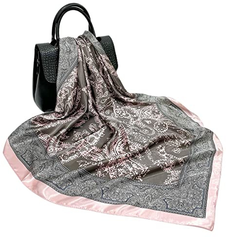 FAIRYGATE Damen Seidentuch aufwändig bedruckt Tuch 100% Seide 90 cm x 90 cm harmonische Farben rosatöne Damentuch Schaltuch Mädchentuch Kopftuch 61016