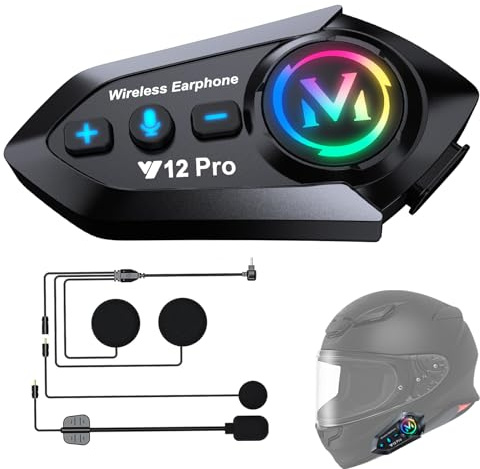 2 x Bluetooth Motoradhelm Headset Motorrad Helm Bluetooth 5.4 Headset Dual-Chip für Audio-Multitasking Helm Gegensprechanlage Kopfhörer Kommunikationssystem für 2 Fahrer mit 500m Kompatibel Alle Helme
