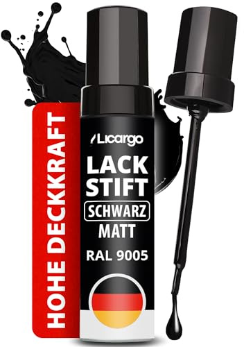 LICARGO Lackstift Schwarz Matt – Präziser Pinsel für kleine Kratzer & Steinschläge – Hohe Deckkraft, schnelle Trocknung – Auto Lackstift, Felgenlack, Fahrrad & Metall, Made in Germany