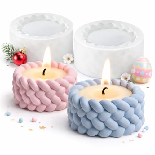 2er Set Kerzenhalter Silikonform, Silikon-Gießformen für Kerzen & Blumentöpfe Teelichthalter Formen für Beton/Gips/Epoxidharz, wiederverwendbare Gießformen Silikon (A)