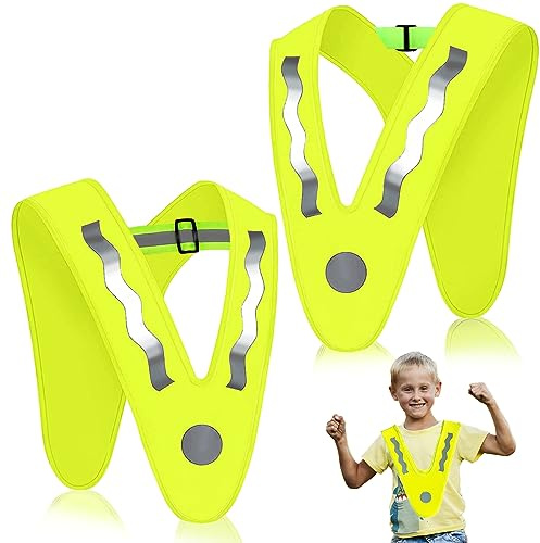 LUKIUP 2 Stück V-Form Warnweste Kinder, Reflektorweste Kinder Gelb, Sicherheitsweste Kinder mit elastischemBand verhindern Verrutschen Gute Sichtbarkeit,für Sport, Laufen, Fahrrad