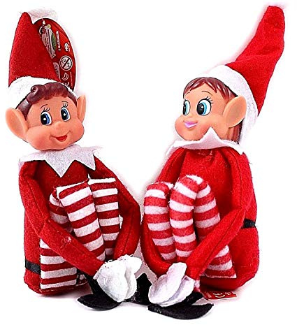 Glow Wholesale Elfie (Junge) und Elvie (Mädchen) Set lustige und verspielte Elfen verhalten Sich schlecht Figur mit weichem Körper und Vinyl-Gesicht, 2er Set, rot