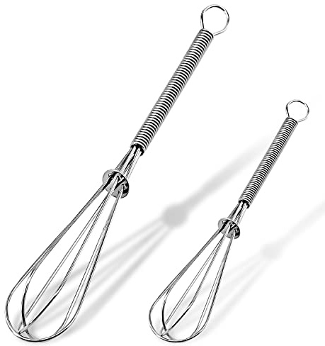 Anaeat Edelstahl Mini-Schneebesen Set mit 2 Tragbaren Ballon-Schneebesen mit Dickem Draht zum Kochen, Mixen, Schlagen und Rühren (13 cm + 18 cm)