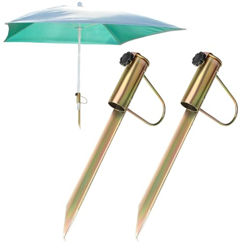 com-four® 2X Sonnenschirmhalter aus Stahl - Bodenhülse für den Garten - Rasendorn für Sonnenschirme - Schirmständer mit Handgriff - Stockdurchmesser von ca. 30-42 mm (goldfarben - 2 Stück)