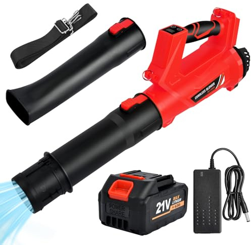 Nexalite Laubbläser Akku 21V, 240 km/h, 2X 4,0Ah, 6 Stufen | 240 km/h & 322 CFM • 2x 4,0Ah bis 60 Min • 6 Stufen • 2 Düsenteile • für Hof, Balkon, Garage