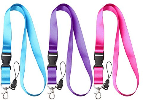 kuou 3er Schlüsselband Lanyard, 47 cm Nylon, Abnehmbar, Blau Rosa Lila | Weiches Nylon, abnehmbare Schnalle, für Ausweis, Schlüssel und Arbeitskarte, 3 Farben im Set