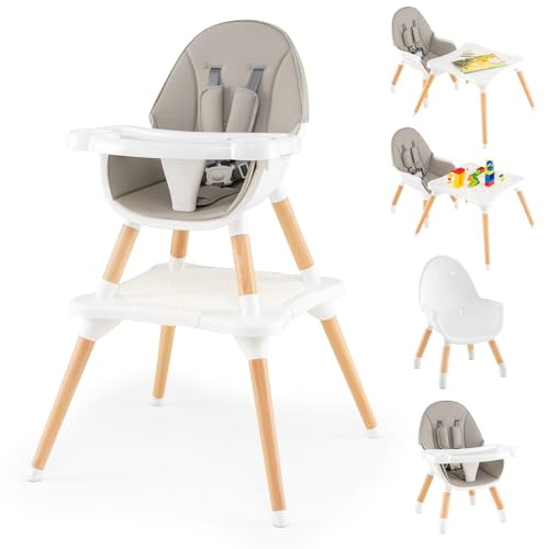 COSTWAY 6 in 1 Hochstuhl Baby, Kinderhochstuhl umwandelbar mit Bausteintisch, abnehmbarem Doppeltablett, Babyhochstuhl, Babystuhl, Kombihochstuhl für 6-36 Monate Kinder (Grau)